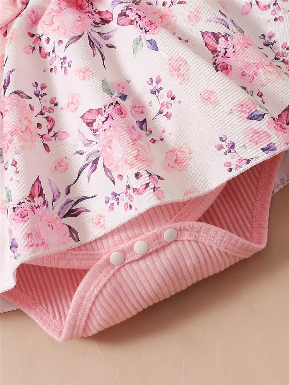 0-18 Months Baby Girl Floral Romper Dress Fly Sleeve Summer Ribbed Jumpsuit with Headband Newborn Baby Girl 2PCS Outfit XJ250712