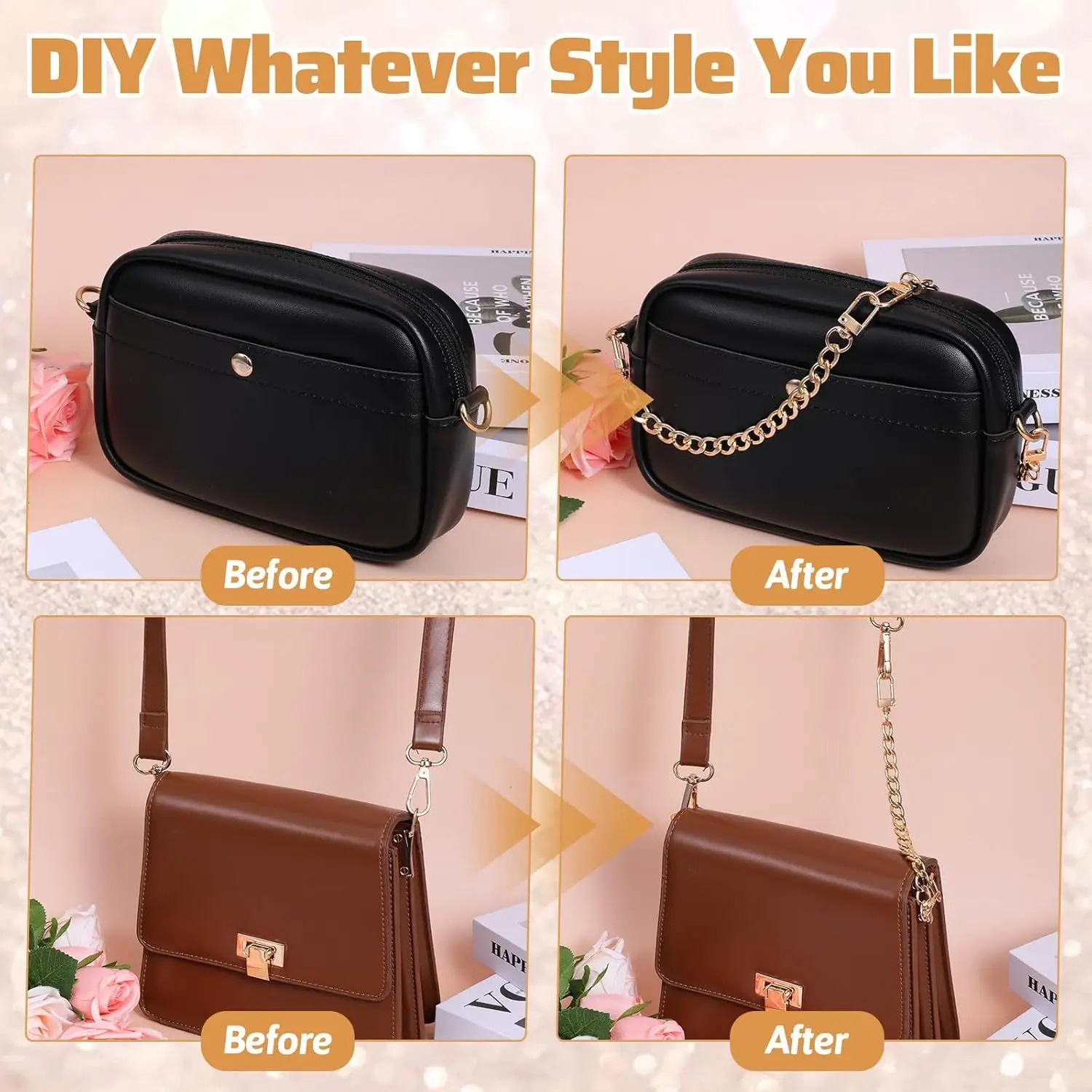 2Pcs Bag Extender Chain Gold Purse Chain Short Purse Strap Flat Handbag Replacement Extender Strap Short Bag Chains 250707 - view 4