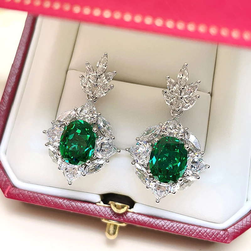 Dangle Earrings Huitan Bright Drop With Green Cubic Zirconia Charming Delicate Shiny Accessories For Women Graceful Wedding Jewelry