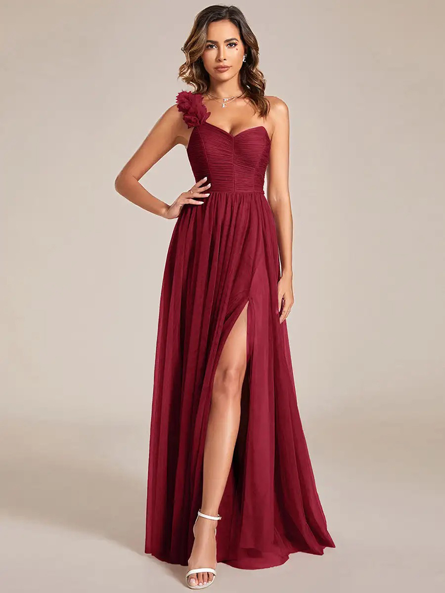 Elegant Evening Dresses Backless One Shoulder Pleated Split Tulle Floor-Length 2025 Ever Pretty of Mint Green Bridesmaid Dresses