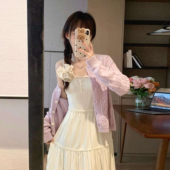 White Strap For Women Summer New Style Petite Slimming Gentle French First Love Long Dress B5