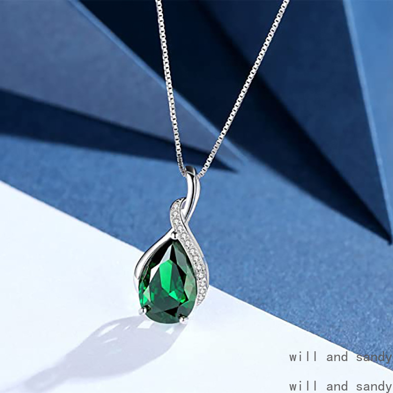 Tear Drop Gemstone Necklace Sterling Silver Heart Cz Bar Cross Dragonfly Pendant Women Necklaces Fashion Jewelry Anniversary Wedding Birthday Mother G