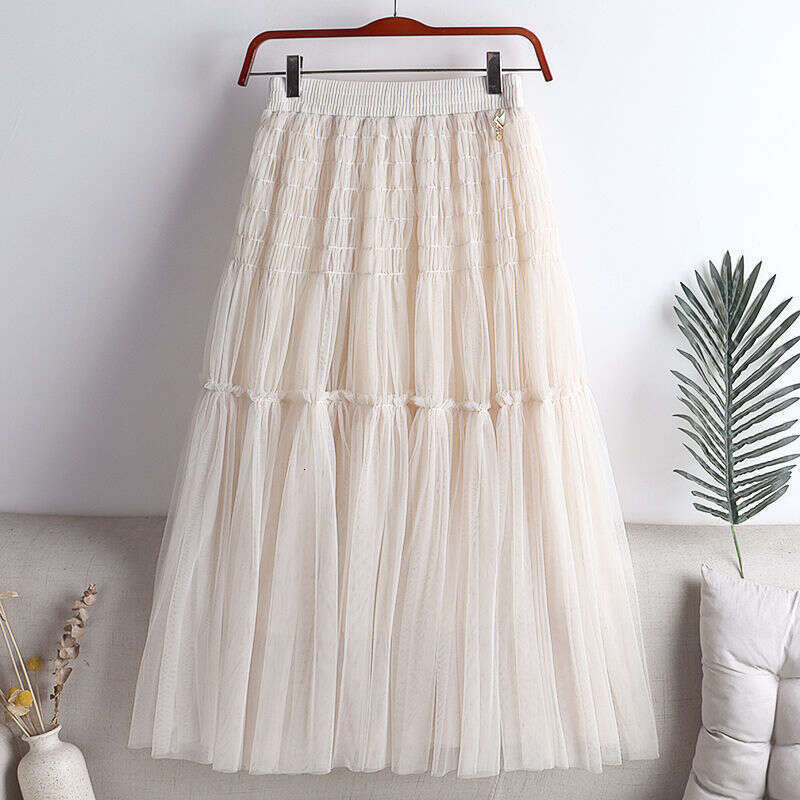 Summer New Pleated Mesh Patchwork High-Waisted Slimming Princess Versatile Elegant Age-Reducing Puffy Skirt For Women B5