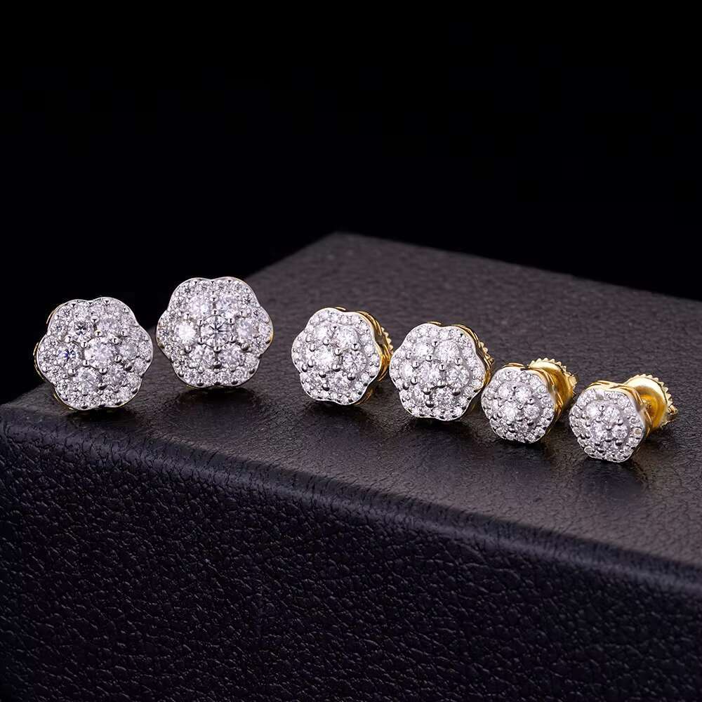 Fine Jewelry Earring 8MM 14K Gold Plated CZ Diamond Earrings Jewelry 925 Silver VVS Moissanite Flower Cluster Stud Earrings