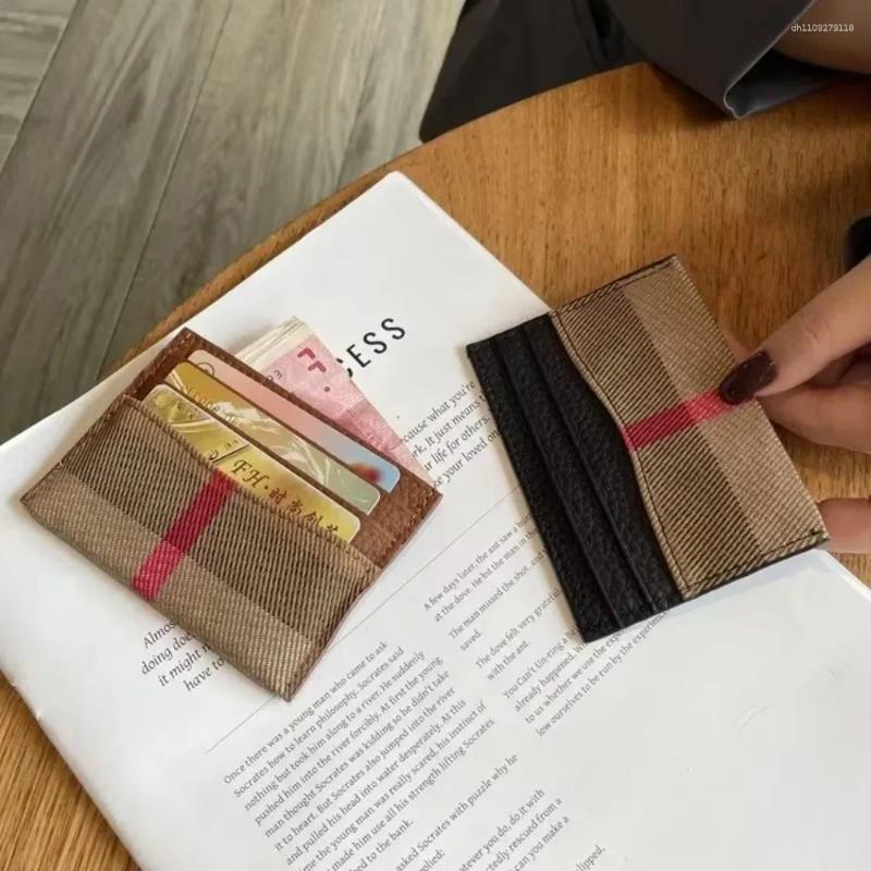 Card Holders Mini Vintage Style Leather Holder Elegant Design Ultrathin Coin Wallet Patchwork Pattern Multi-Functional Checkered