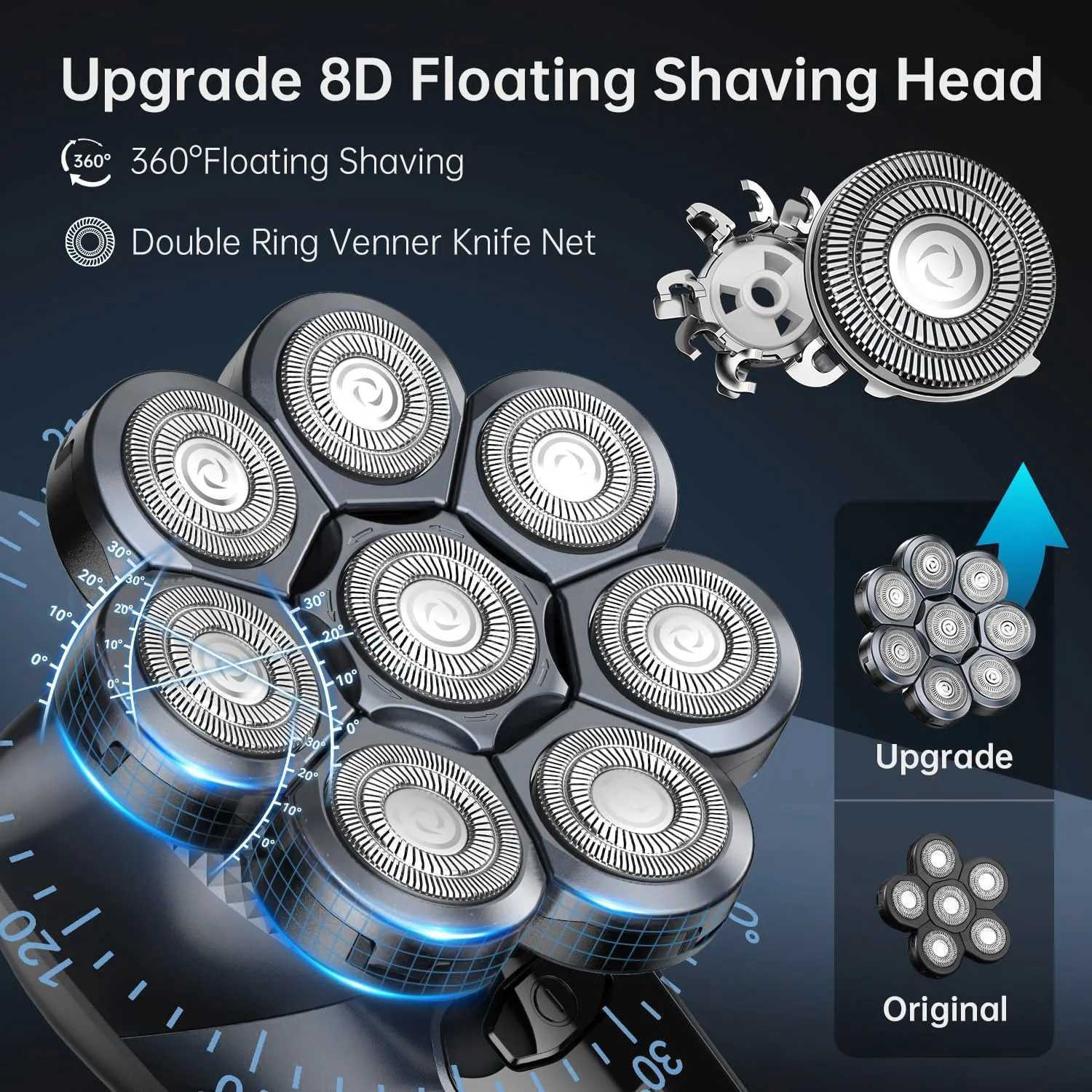 6-In-1 Electric Shaver for Bald Men 7 s Floating Razor Hair Trimmer USB Rechargeable LED Display Beard Shavers G250712
