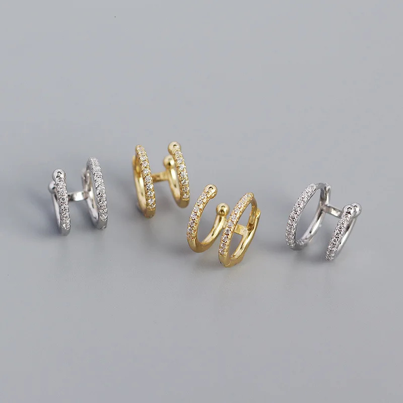 WANTME 925 Sterling Silver Personality European Double Hoop Earrings for Women Unique Punk Hip Hop Ear Clip Earring Jewelry 250708