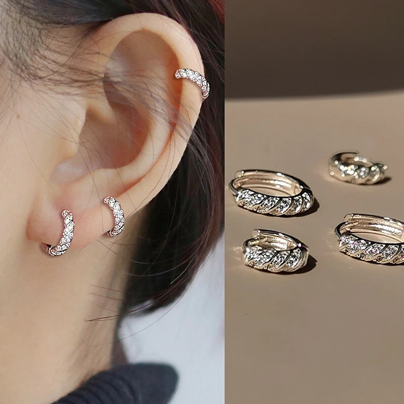 Sparkling French Full Zircon Twisted Hoop Earrings For Women Circle Ear Clips Fashion Jewelry Gift 250708