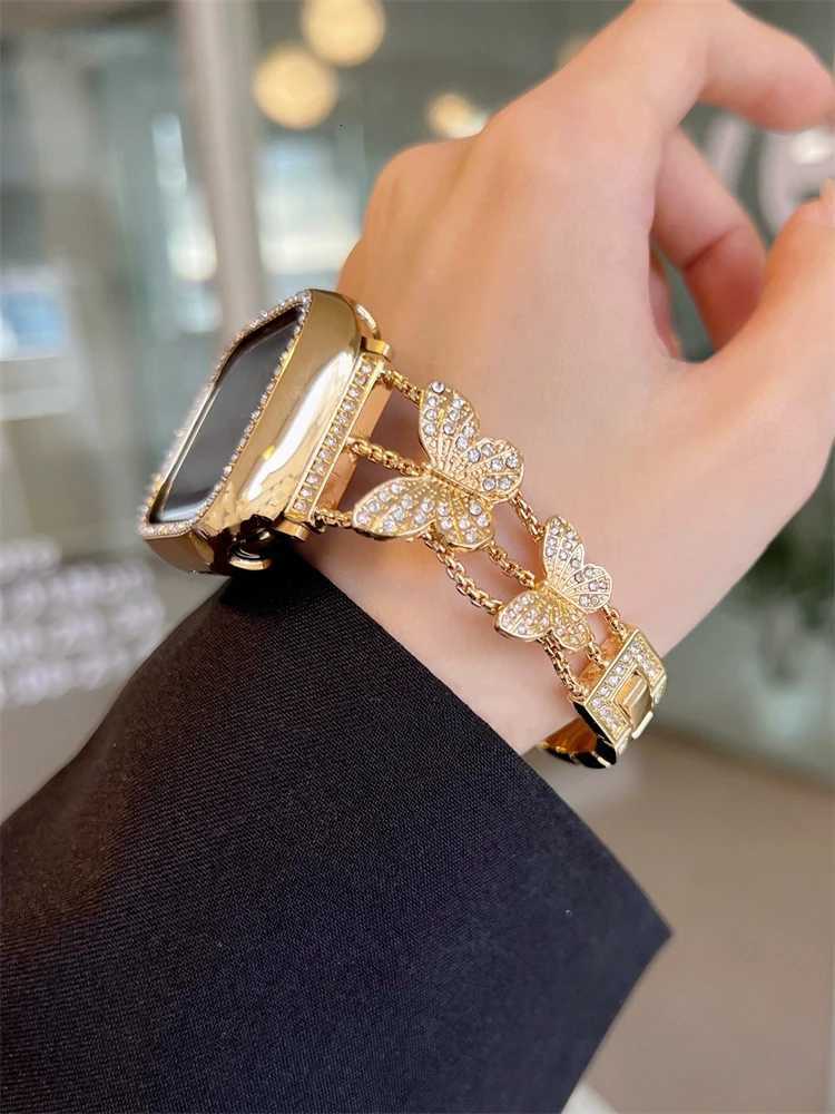 Starlight Glitter Diamond Metal Chain Band For ple 9 7 8 SE 6 5 4 Luxury Wen Str For i 41mm 40mm 45mm watchband Y250712