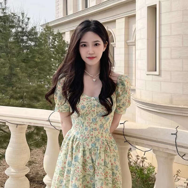 Plus Size Women's Summer For Chubby Women, French Elegant Socialite Long Dress, Slimming High-End Mori Style Floral Dress B5
