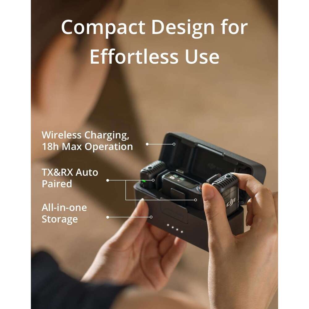 DJI Mic 2 (2 TX 1 RX + Charging Case), Wireless Lavalier Microphone, Intelligent Noise Reduction, 32-bit Floating Internal Recording, 86 Feet (250m ) 