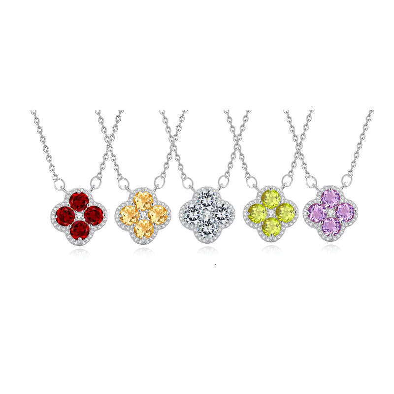 Ins Hot luxury jewelry designer necklace rainbow clover chain women's high-end flower collarbone chain Gemstone necklace moissanite chain daily p
