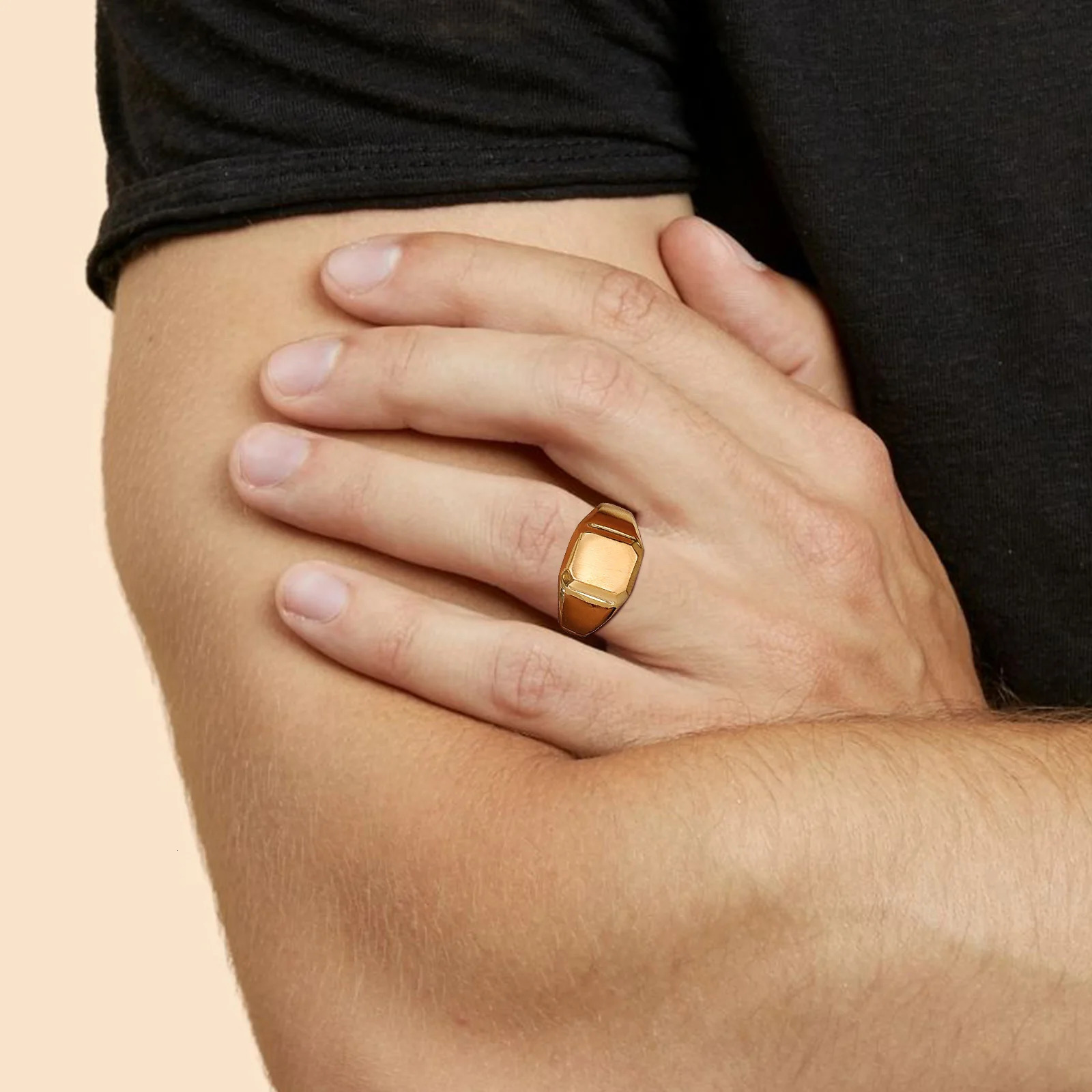 Square Signet Ring for Men WomenGold Color Stainless Steel Ring Plain Band RingStatement Chunky Ring Band Thumb Ring 250708