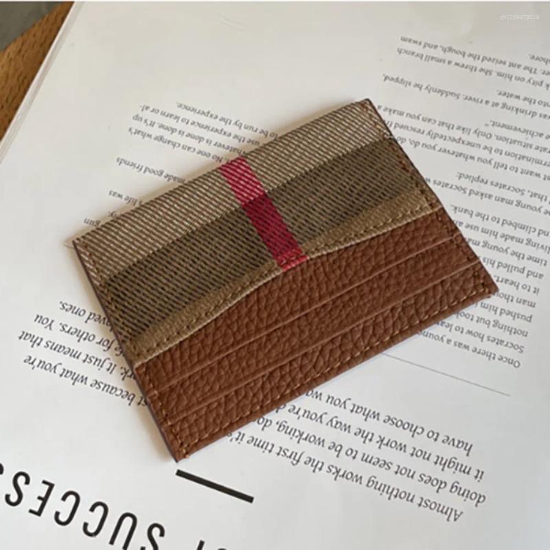 Card Holders Mini Vintage Style Leather Holder Elegant Design Ultrathin Coin Wallet Patchwork Pattern Multi-Functional Checkered