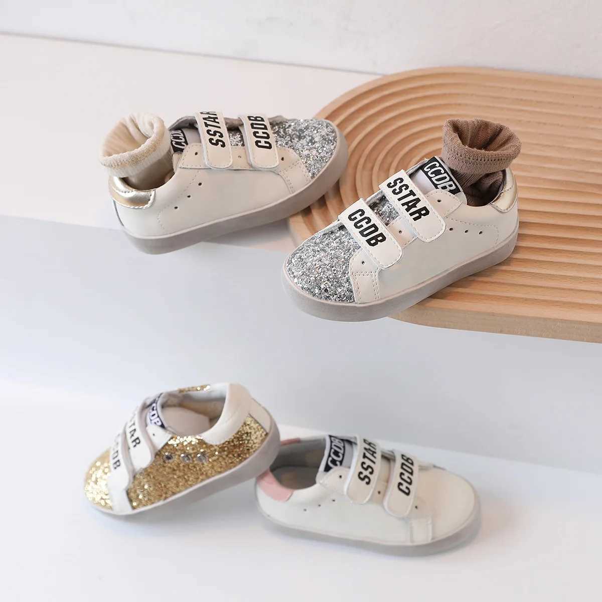 2025 Autumn Childrens Boys Girls Genuine Leather Sequin Magic Sticker Dir Sneakers Kid Toddler Casual Flats Single Shoes XJ250712