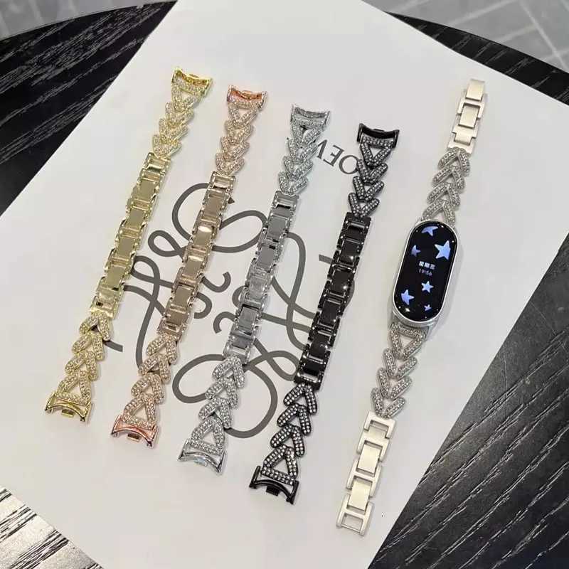 Diamond StainlESS Steel for Mi Band 8 9 Pro Mi 4/5 Metal Bracelet for HuAWei 7 8 9 10 Fit 3/2 StrAPs watchband Y250712
