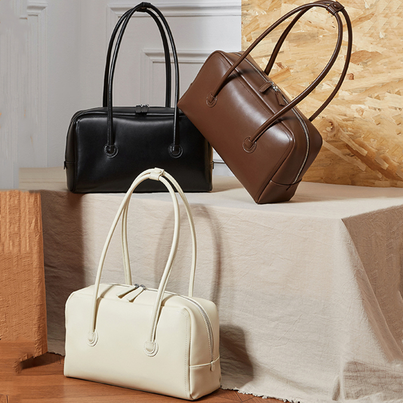 Toptrends Cowhide Genuine Leather Underarm Shoulder Bags For Women New 2025 Luxury Designer Satchel Tote Bowling Ladies Handbags