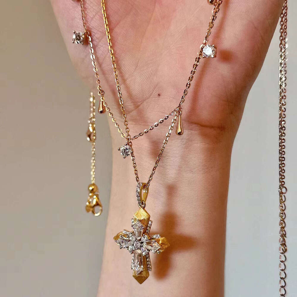 Luxury jewelry designer necklace with Italian brushed craftsmanship cross two tone gold silver pendant vintage Rupert's tears layered necklace hi