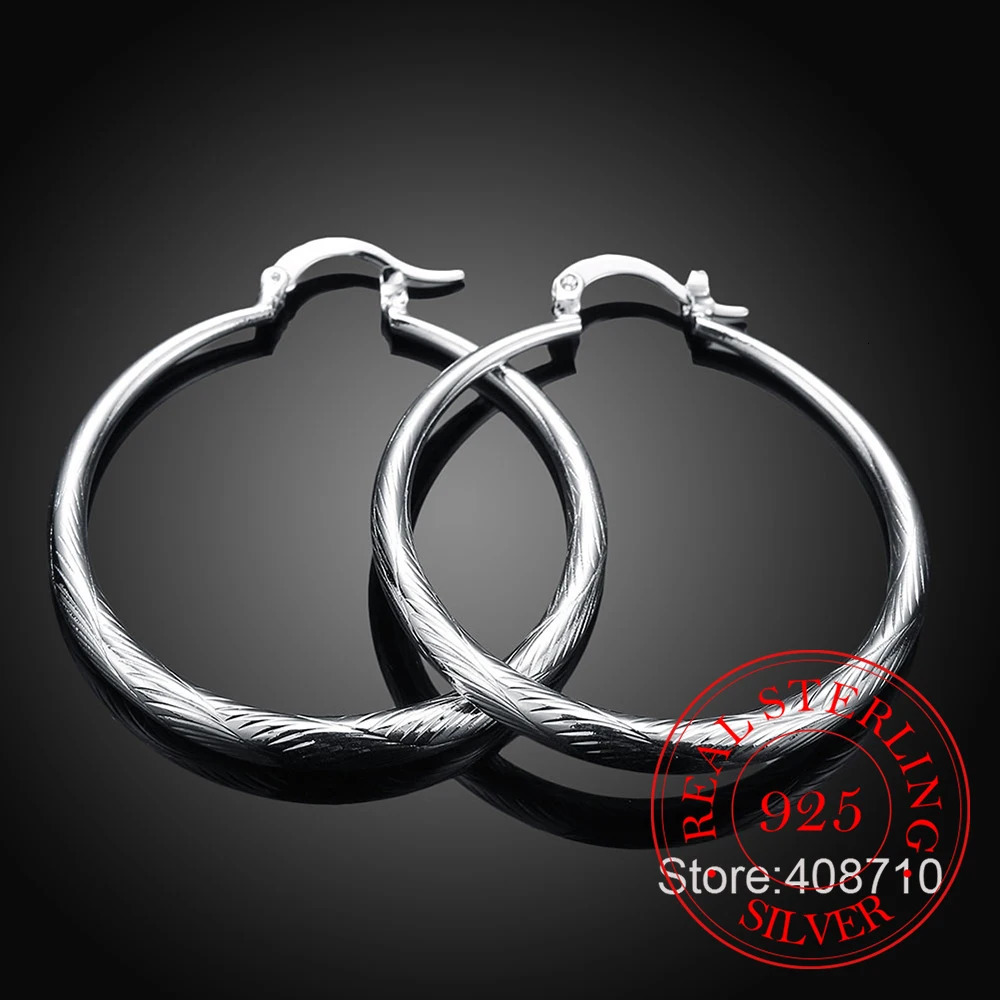 925 Sterling Silver Hip Hop Round Earrings for Women Large Circle 4.0cm Piercing Hoop Earring Dropship Suppliers 250708