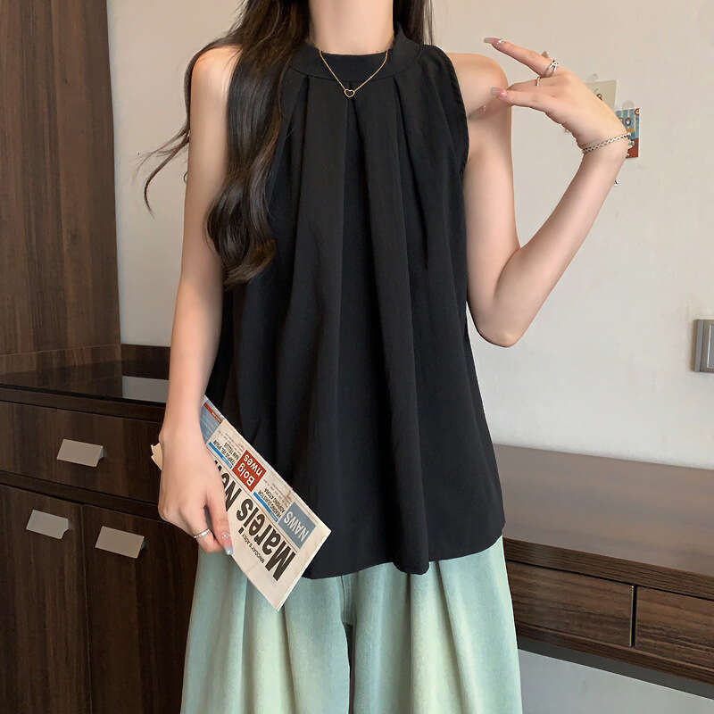 Plus Size Outerwear Halter Neck Camisole Women New Style Slimming Belly Covering Loose Sleeveless Top For Summer B5