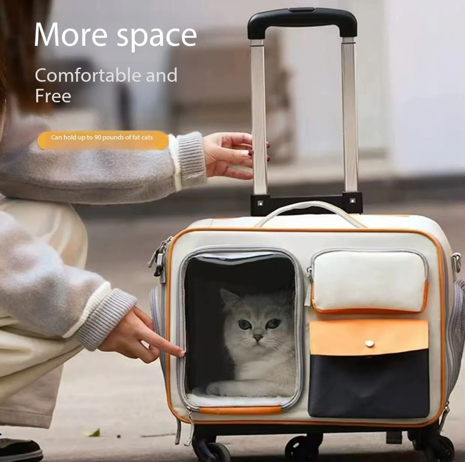 Pet rolling suitcase portable large-capacity cat bag stress-resistant cat and dog bag small dog luggage box outdoor pet backpack