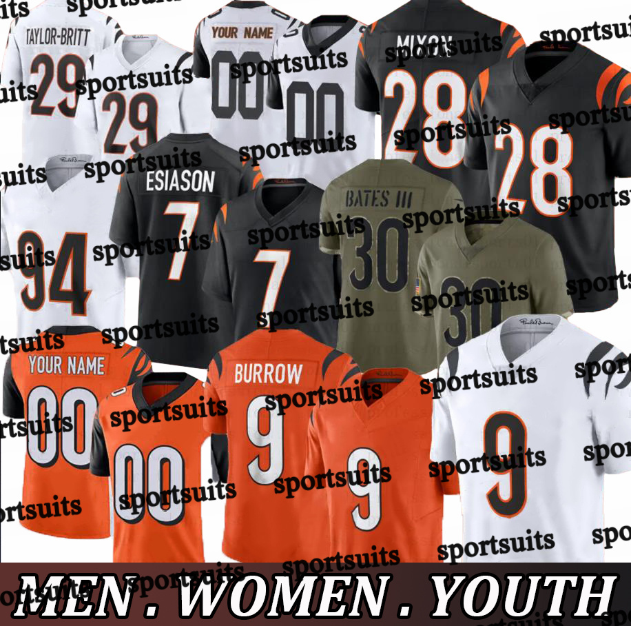 #9 Joe Burrow Football Jersey #1Ja'Marr Chase Tee Higgins Jermaine Burton Evan McPherson Sam Hubbard Taylor-Britt Mike Gesicki Amarius Mims Shemar Stewart jersey