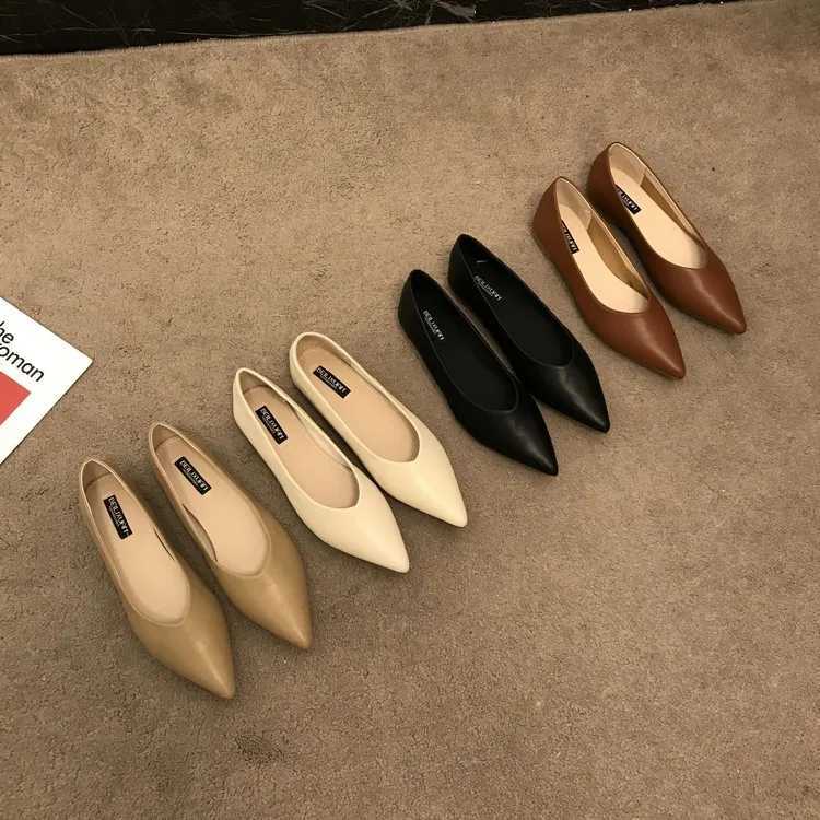 Flats for Women Solid Color Leather Shoes Flat Heel Black Flats Womens Shallow Mouth Soft Sole Work Shoes Pointed Toe 33 34 45 XJ250712