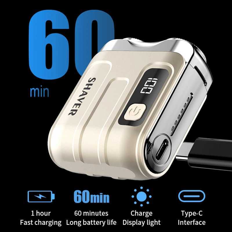 Travel Electric Shaver for Men Double Floating Magnetic Portable Beard Knife Rechargeable Mini Rotary Electric Razor G250712