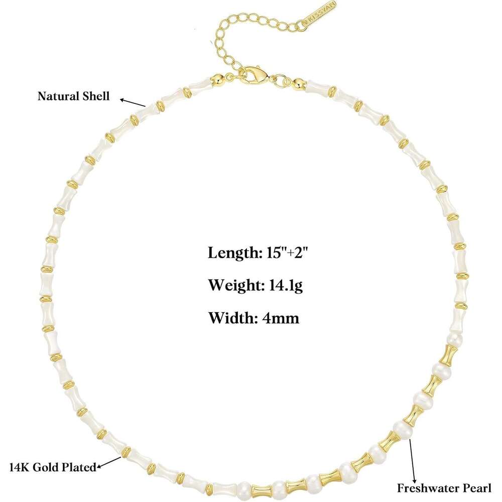 Beaded Necklace for Women Colorful Natural Gemstones Pearl Choker 14K Gold Plated Pendant Healing Crystal Necklace Handmade Stone Jewelry Gift