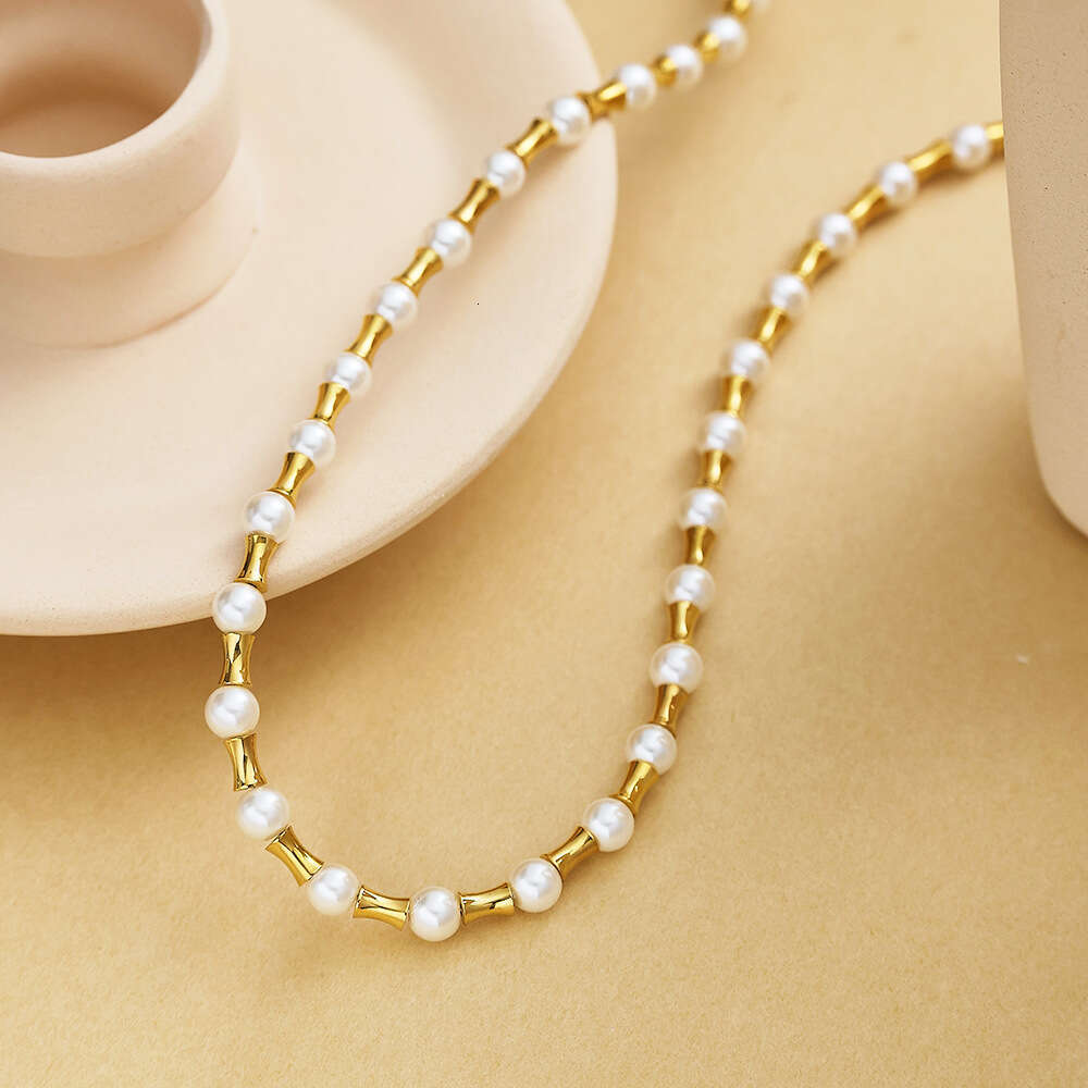 Mother's Day Versatile Pearl Collarbone Necklace European And American Stainless Steel Retro Bead Necklace for Women