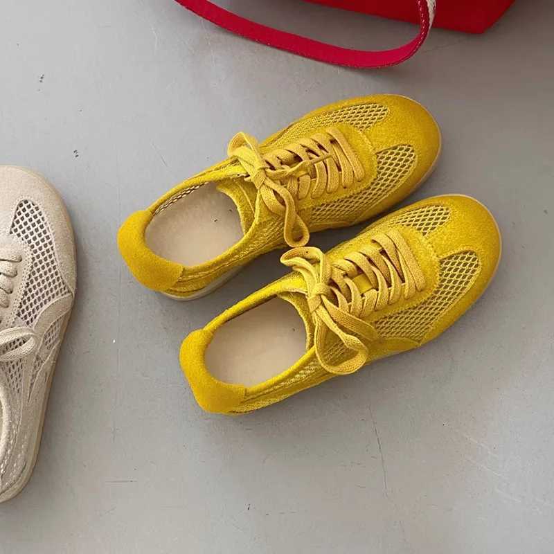 Womens Sneakers New Training Shoes Woman Breathable Net Lace Up Sport Running Shoe Hollow Out Flat Shoes XJ250712