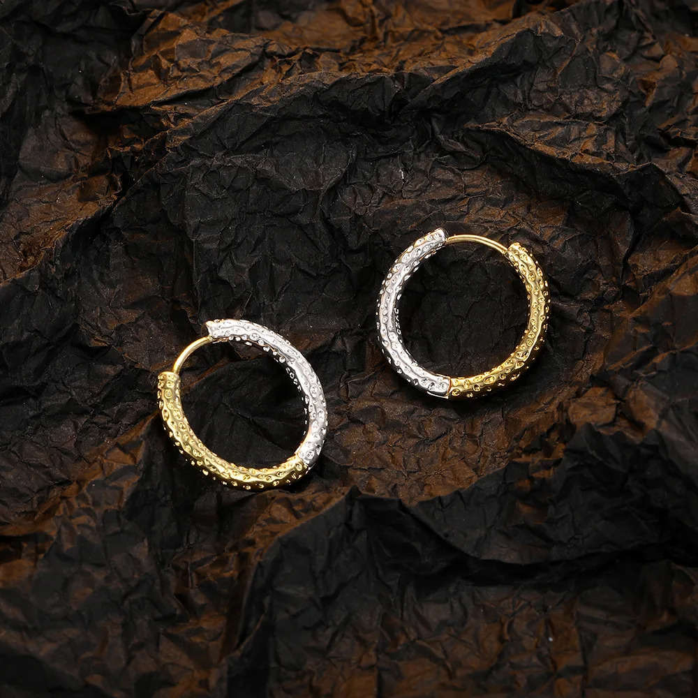 Stamp 925 Sterling Silver Round Hoop Earrings Contrast Color Uneven Geometric Piercing Ear Buckle Fine Jewelry 250708