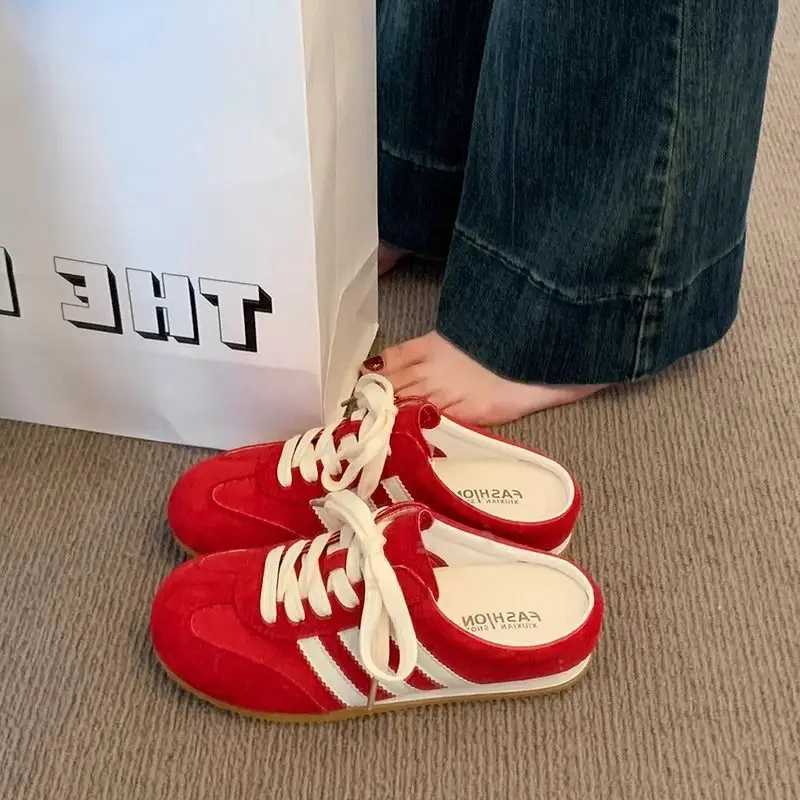 Baotou semi-slippers womens summer wear 2025 new super hot heelless flat German training shoes lazy e-foot womens shoes XJ250712