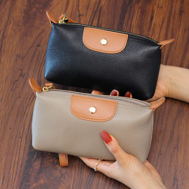 Genuine Clutch Women, Elegant, Can Hold Phone, Cowhide Wrist Strap, Soft Leather Zipper Long Wallet, Makeup Bag for Women