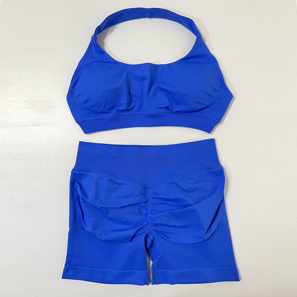 Impact Shorts Sets Seamless Yoga Set Women 2 Pieces Halter Sports Bra And Scrunch Butt Gym Shorts Suits Workout Clothes Outfit