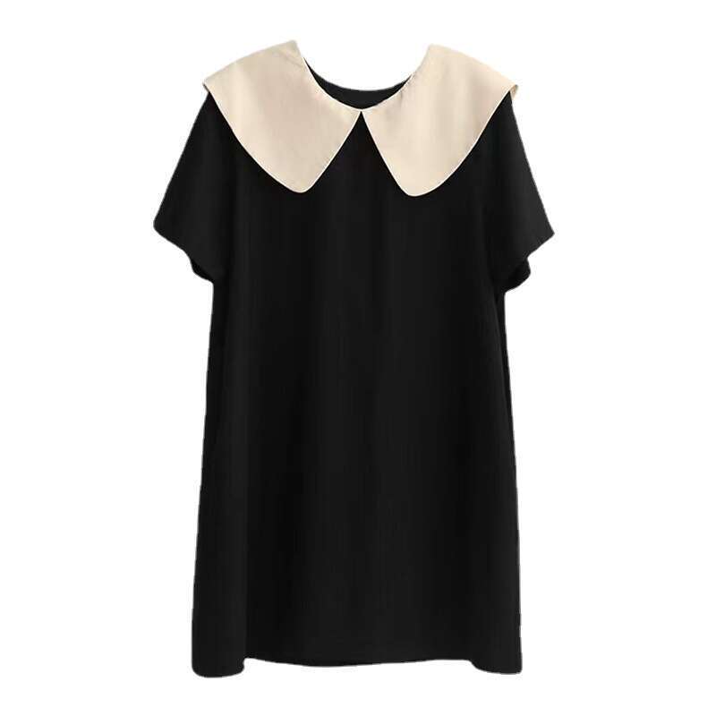 Chic Doll Collar For Women Summer New Back Bow Loose Niche Petite Little Black Dress B5