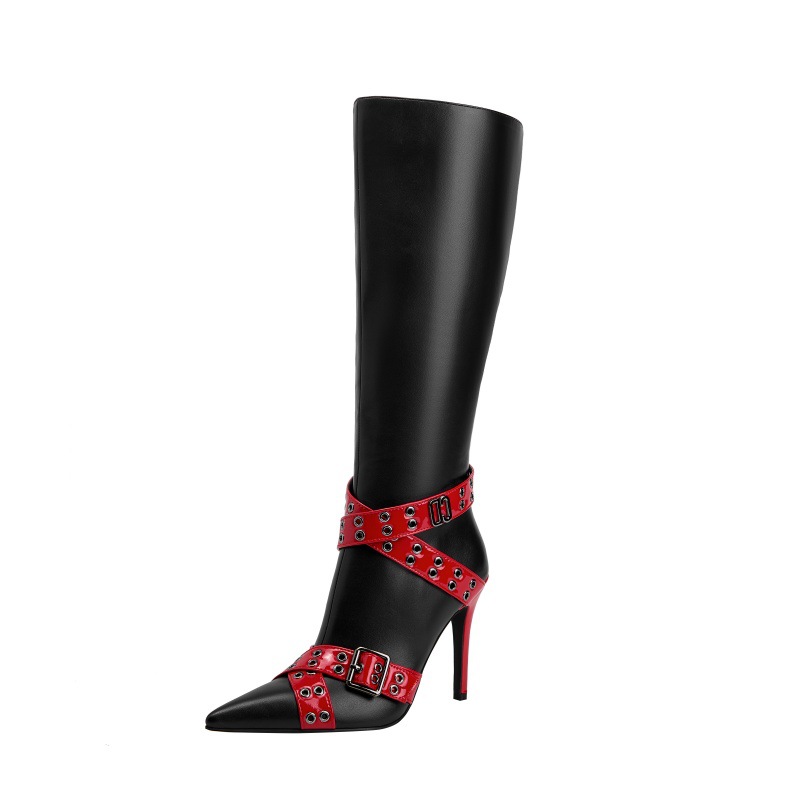 Unisex Pointed Toe Knee High Riding Boots - Side Zipper Buckle Accent Fashion Runway Boots