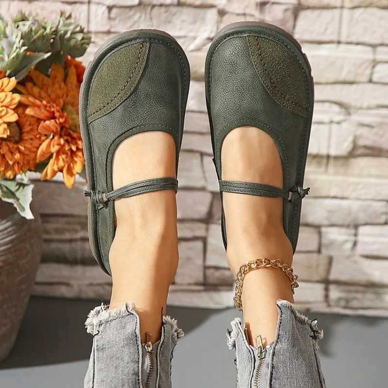 Mary Janes Flat Shoes for Women Fi Pahwork Shallow Casual Flats Plus Size Ladies Spring Autumn Soft Leather Loafers XJ250712