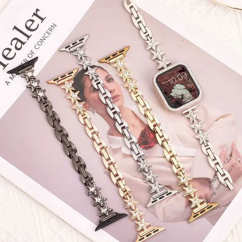 Slim Metal Band for ple Girls Strap 49 45 44 42 46 40 41mm Bling Diamond Bracelet Jewelry Star Str for i S10 9 8 watchband Y250712