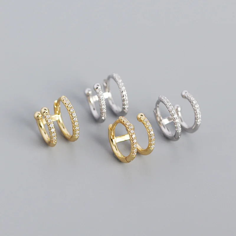 WANTME 925 Sterling Silver Personality European Double Hoop Earrings for Women Unique Punk Hip Hop Ear Clip Earring Jewelry 250708