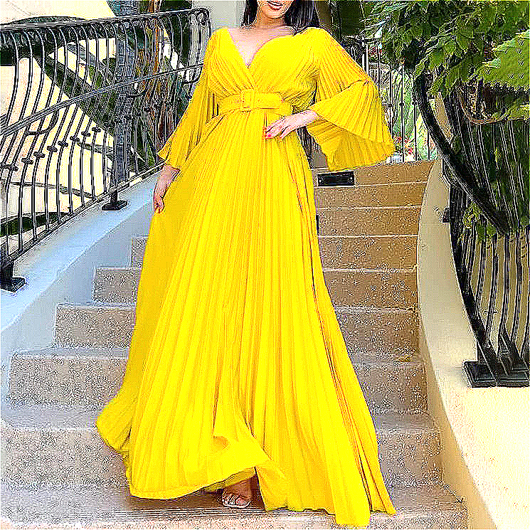 187 American women's collar sexy pleated long dress cross-border dress