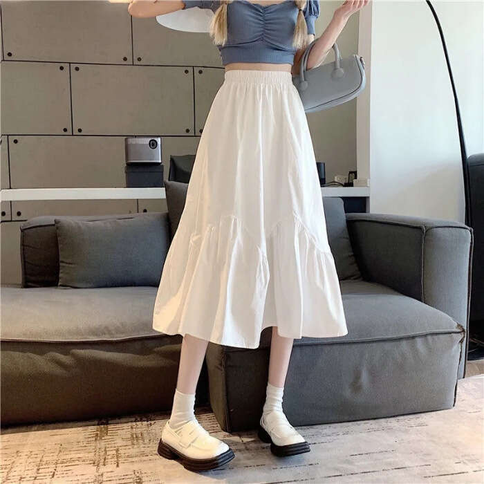 High Waist Slimming Versatile Midi For Women Summer New Korean Style Plus Size Loose A-Line Skirt Trendy B5