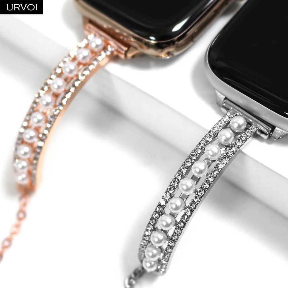 URVOI Band for ple Series 10 9 8 7 6 5 SE Pearl shiny zircon metal Chain bracelet for elegance wristband watchband Y250712