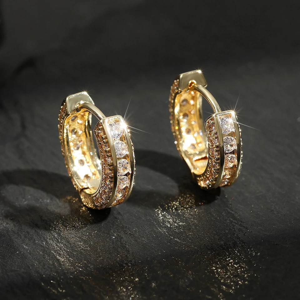 Hip Hop Round Hoop Earrings For Men Crystal Cubic Zirconia Fashion Versatile Male Jewelry Trend Circle Earring Gift 250708