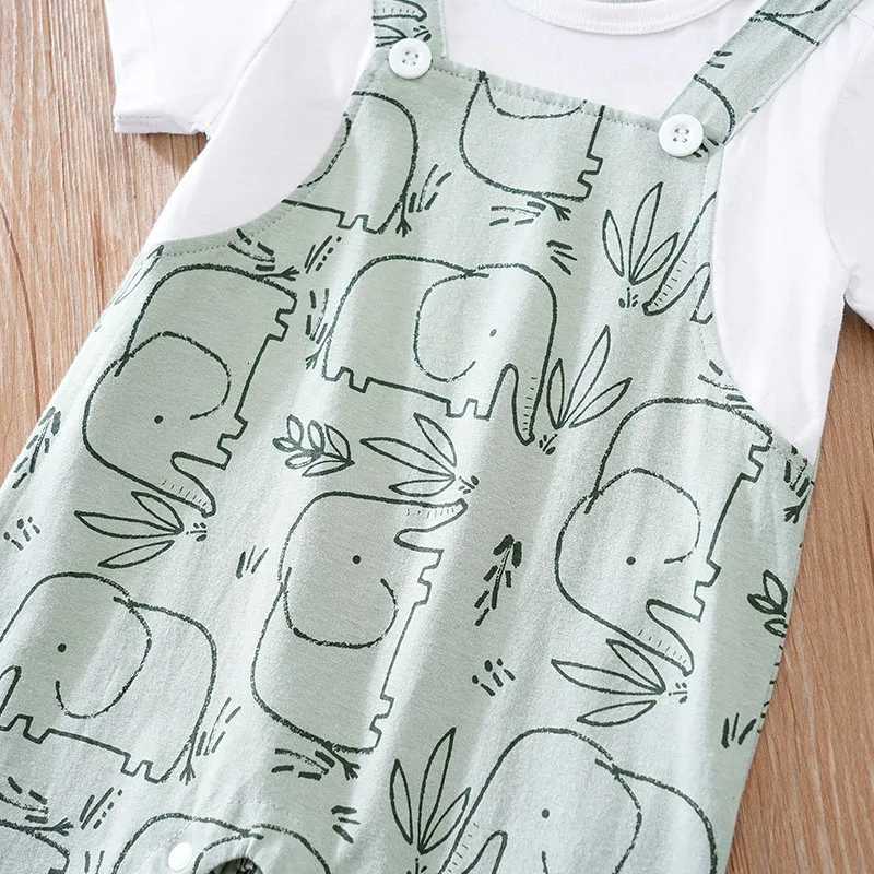 Summer Newborn Boys And Girls Cute Strap Elephant Print Cotton Comfortable Short Sleeve Bodysuit XJ250712