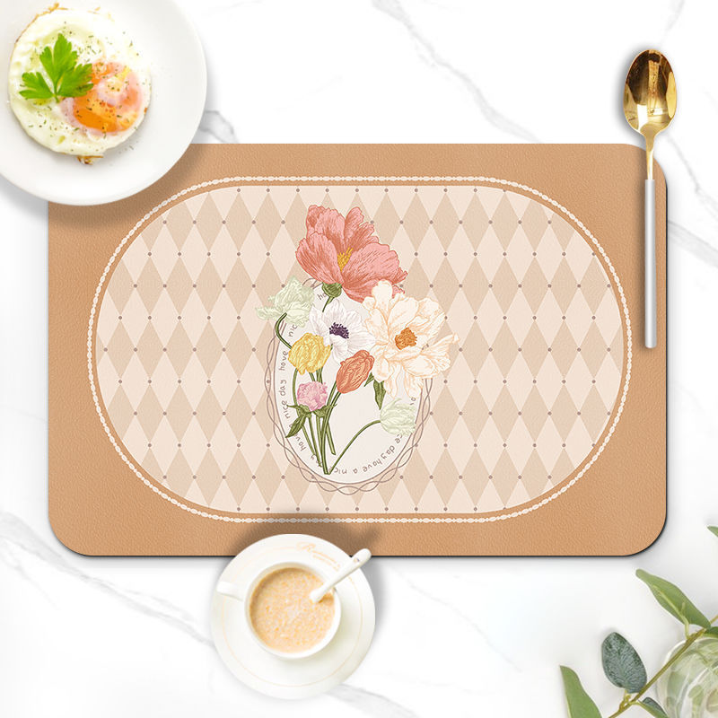 5 pieces Vintage European - style light luxury Western - style dining mat waterproof leather heat - insulating mat suitable for home dining rooms hote