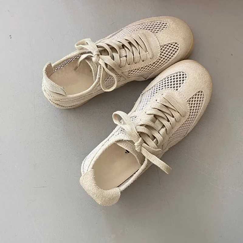Womens Sneakers New Training Shoes Woman Breathable Net Lace Up Sport Running Shoe Hollow Out Flat Shoes XJ250712