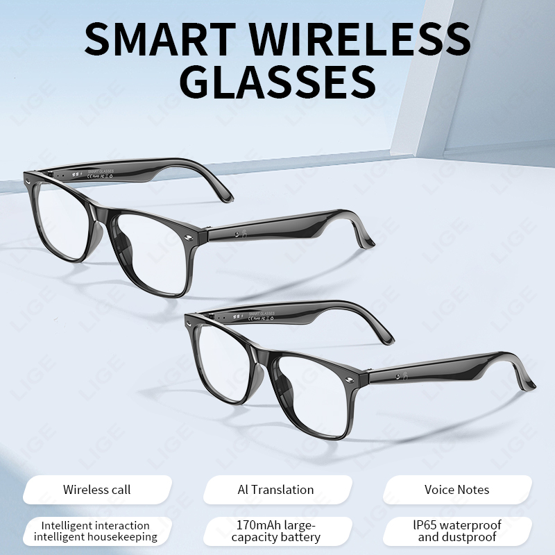 LIGE Smart glasses Wireless call touch key music control translation glasses IP67 waterproof and blue light-proof outdoor sports sunglasses Audio head