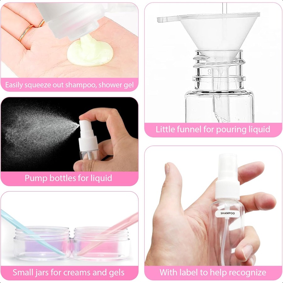 24 Pack Travel Bottles Set for Toiletries with Bag Label Tsa Approved 3oz Silicone Travel Containers Leak Proof Shampoo