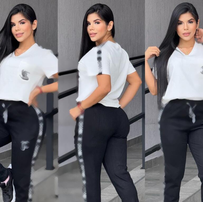 Designer Womens Tracksuits Summer Casual Outfits Two Piece Pants Set Printed Letter Short Sleeve Crop Top Plus Size Clothing